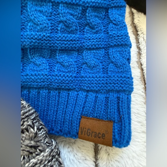 Grace Kids' Knit Beanie Trio - Gray, Blue, Black - Picture 3 of 4